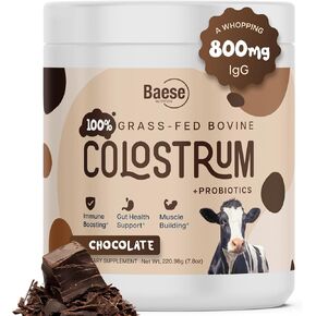 Organic Chocolate 4000mg Bovine Colostrum Powder for Humans Grass Fed + Probiotics Colostrum Supplement for Kids & Adults with Immunoglobulins (220.98 Grams)