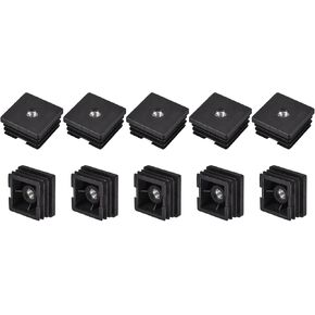 uxcell 10Pcs Plastic Threaded Tube Inserts with M8 Thread, for 1.5"x1.5" OD Square Tube, Adjustable Square Black Plastic Plug Caster Insert Chair End Caps Furniture Leg Plug