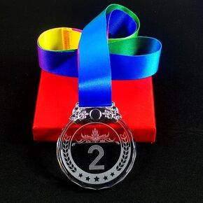 Crystal Awards Medals Gold Silver Bronze Glass Sport Trophy with Ribbon 1st 2nd 3rd Winner MVP Most Valuable Improved Player for Sports Meeting Events Souvenir Gifts