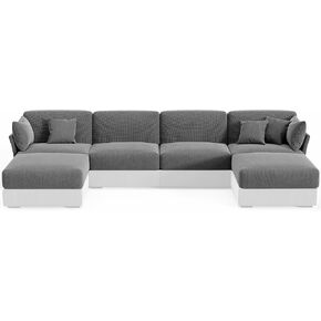 Hudson Comfort U Shaped Sectional Couch Covers – 8-Pcs Super Stretchable Sofa Covers – 215gsm Soft Microfiber Couch Protector Set - Includes 4 Backrest Covers, 2 Seat Covers, & 2 Chaise Covers (Gray)