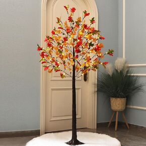 Fanshunlite Lighted Maple Tree, 5 FT Decoration Artificial Tree Lighting for Outdoor Garden Gift for Thanksgiving Party Wedding Autumn Harvest Festival Halloween Home Decor, 105 LED Red Fruits