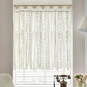 YJ YANJUN Boho Valances for Windows Handmade Cotton Crochet Lace Valance for Living Room Hollow Cafe Curtains 16 Inch Long Macrame Kitchen Curtain Wall Decor, 16" L x 40" W Ivory & Beige