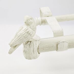 1-1/8 Inch Diameter Weathered White Curtain Rod with Bird Design Finials, 72-144'' Telescoping Double Curtain Rods for window width 68-140 inch, 1 pack
