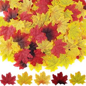 500PCS Artificial Autumn Maple Leaves Mixed Fall Colored Leaf for Weddings, Events, Art Scrapbooking and Thanksgiving Day Decorations