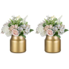 NUPTIO Small Vase Gold Centerpiece: 2 Pcs 4.2" Short Flower Vases - Metal Table Centerepieces for Wedding Christmas Birthday Party Tables Decorations