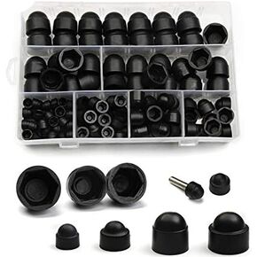 145 قطعة من براغي صامولة سداسية القبة غطاء رأس ضد العبث M4-M12 بلاستيك أسود M4 M5 M6 M8 M10 M12 غطاء حماية صامولة قبة سوداء غطاء براغي سداسية من البلاستيك قبة البلوط in Kuwait