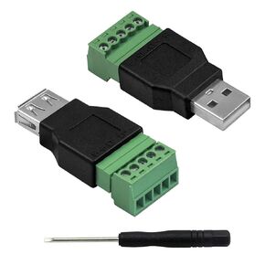 Poyiccot USB 2.0 A Screw Terminal Block Connector, USB 2.0 A Male Female Plug to 5 Pin/Way Female Bolt Screw terminals Adapter Connector Converter, 2 Pack (USB 2.0 Male Female Breakout Board)