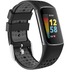 honecumi Compatible with Fitbit Charge 5 Smartwatch Bands for Men Women, Double-Color Designed/Case-Silicone Sport Band Strap Waterproof Wristband Bracelet Replacement for Fit bit Charge 5