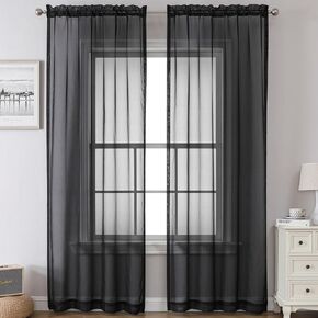 Airwill Black Sheer Curtains 84 Inches Length 2 Panels Set, Sheer Black Curtains Light Filtering Rod Pocket Window Sheer Curtain Panels, Elegant Curtains & Drapes for Bedroom(Black, 42" W x 84" L)