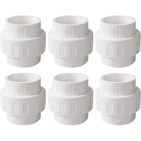 6 Pack 1" PVC Union Coupling Pipe Fitting (Socket x Socket), 1 inch PVC Slip Union PVC Adapter Coupling Schedule 40, EPDM O-Ring, White SCH 40