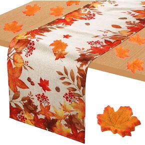 Fall Table Runner 71x12inch Fall Leaves Seasonal Linen Table Runner for Kitchen Dining Table Fall Decorations for Home Party (Maple Leaves)