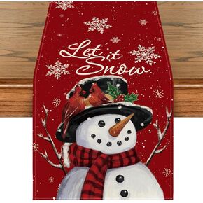 Artoid Mode Red Snowman Let It Snow Winter Table Runner, Seasonal Christmas Kitchen Dining Table Decoration for Home Party Indoor 13x72 Inch