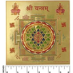 لوحة فنية جدارية من شري سري يانترا، سري يانترا (حوالي 6 × 6 بوصات ورق رقائق مطلي بالذهب عيار 24 قيراط 180 جرامًا لكل متر مربع) طباعة شري يانترا كافاتش المنقوشة هندوسية بوجا الروحية بوجا رخاء الثروة in Kuwait