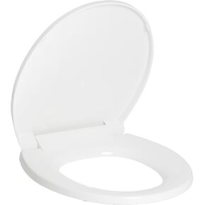 Toilet Seat with Built-In Potty Training Seat, Elongated Soft Close Lid, Non-Slip Bumpers, Fits Adult and Child (18.5" Elongated Family)