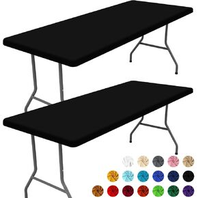 Spandex Picnic Table Cloth 2 Pack, Elastic Fitted Tablecloths for 6 Foot Rectangle Tables, Stretch Washable Patio Table Cover for Outdoor, Camping, Banquet and Parties (Black, 30"x72")