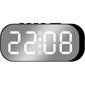 Bedroom Digital Alarm Clock, LED Mirror Display with USB Port and Battery Backup, 5 Levels of Brightness Adjustment, Time Temperature Date Real Time Display, 12/24 Hours, Easy to Use (Black)