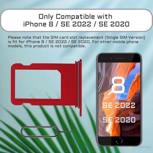 5 Color SIM Card Tray Holder Slot Replacement for iPhone 8 (Red/Gold/Space Gray/Silver/Black) for iPhone SE 2020 2nd Gen with Waterproof Rubber Seal Ring and Eject Pin (Single Sim Version) in Saudi Arabia