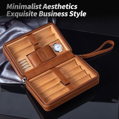 leather cedar cood humidor case, portable travel humidor box with humidifier,Capacity: 6 pcs(Brown) in Saudi Arabia