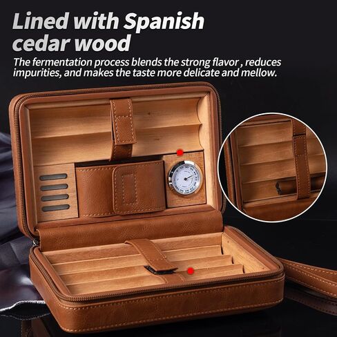 leather cedar cood humidor case, portable travel humidor box with humidifier,Capacity: 6 pcs(Brown) in Saudi Arabia
