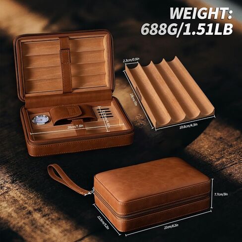 leather cedar cood humidor case, portable travel humidor box with humidifier,Capacity: 6 pcs(Brown) in Saudi Arabia