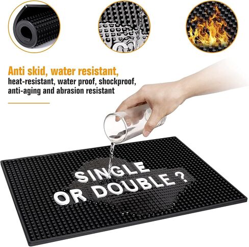 حصيرة بار سوداء لديكورات كهف بار المنزل - مقاس 17.5 بوصة × 11.8 بوصة، حصيرة انسكابات خدمة مطاطية شديدة التحمل، حصيرة بالتنقيط لسطح الطاولة - هدية رائعة لعيد الأب والابن والزوج in Kuwait