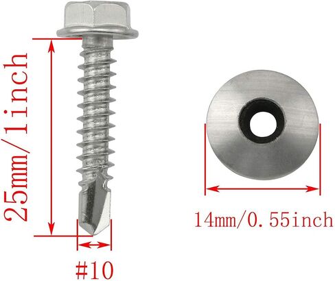 RLECS 20pcs Metal Roofing Screws #10 x 1 Inch M4.8x25 Outer Hexagon Self-Drilling Screw for Corrugated Roofing in Saudi Arabia