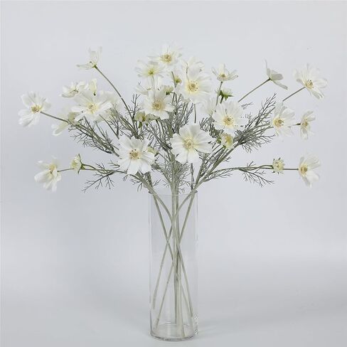 4Pcs White Fake Flowers Cosmos Artificial Flowers Plants Silk Flower Arrangements Wedding Decorations Plastic Table Centerpieces for Home Kitchen Garden Party Decor in Saudi Arabia