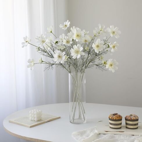 4Pcs White Fake Flowers Cosmos Artificial Flowers Plants Silk Flower Arrangements Wedding Decorations Plastic Table Centerpieces for Home Kitchen Garden Party Decor in Saudi Arabia