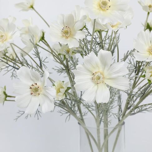 4Pcs White Fake Flowers Cosmos Artificial Flowers Plants Silk Flower Arrangements Wedding Decorations Plastic Table Centerpieces for Home Kitchen Garden Party Decor in Saudi Arabia