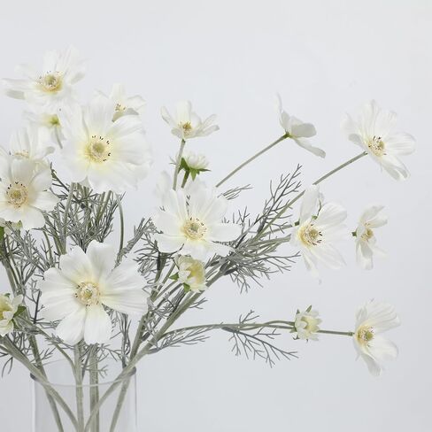 4Pcs White Fake Flowers Cosmos Artificial Flowers Plants Silk Flower Arrangements Wedding Decorations Plastic Table Centerpieces for Home Kitchen Garden Party Decor in Saudi Arabia