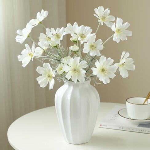 4Pcs White Fake Flowers Cosmos Artificial Flowers Plants Silk Flower Arrangements Wedding Decorations Plastic Table Centerpieces for Home Kitchen Garden Party Decor in Saudi Arabia