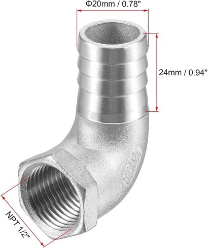 uxcell 304 Stainless Steel Hose Barb Fitting Elbow, 15mm Barbed x 1/2" NPT Female Pipe Connector Adapter for Water Fuel Air in Saudi Arabia