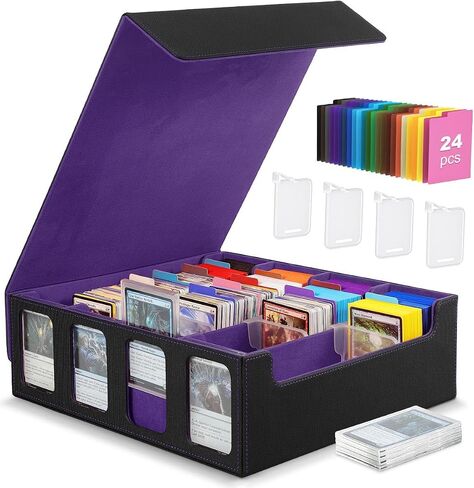 Moko Card Storage Box - 3000+ MTG Deck Box, 24 Colorful Dividers, Commander Card Deck Case, Fits Magic, Yugioh - Black Purple in Saudi Arabia