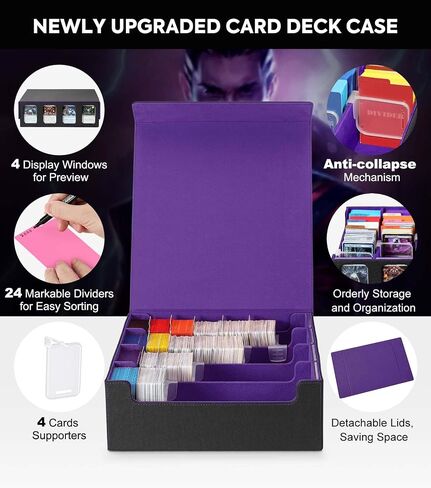 Moko Card Storage Box - 3000+ MTG Deck Box, 24 Colorful Dividers, Commander Card Deck Case, Fits Magic, Yugioh - Black Purple in Saudi Arabia