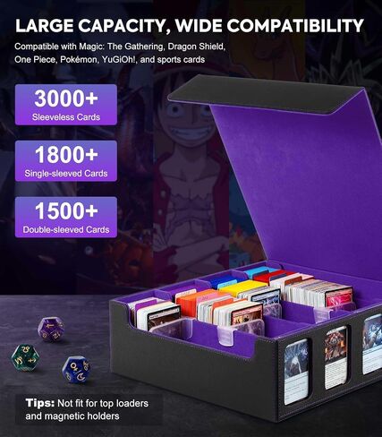 Moko Card Storage Box - 3000+ MTG Deck Box, 24 Colorful Dividers, Commander Card Deck Case, Fits Magic, Yugioh - Black Purple in Saudi Arabia