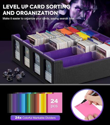 Moko Card Storage Box - 3000+ MTG Deck Box, 24 Colorful Dividers, Commander Card Deck Case, Fits Magic, Yugioh - Black Purple in Saudi Arabia