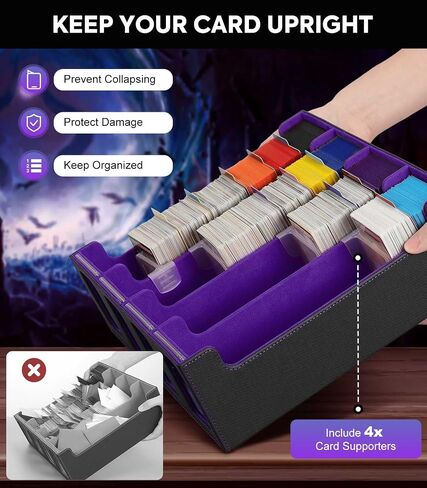 Moko Card Storage Box - 3000+ MTG Deck Box, 24 Colorful Dividers, Commander Card Deck Case, Fits Magic, Yugioh - Black Purple in Saudi Arabia