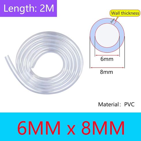 خرطوم PVC، أنبوب PVC مرن، معرف 6 مم × 8 مم OD أنابيب فينيل شفافة، أنابيب أنابيب PVC شفافة لنقل زيت الهواء والماء، 2 متر in Saudi Arabia