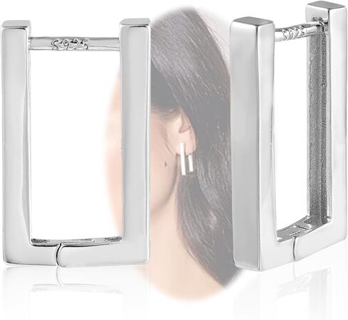 925 فضة مربعة هوب أقراط الحد الأدنى هندسية مستطيلة هوب أقراط للنساء، مجوهرات مضادة للحساسية هدية للفتيات in Kuwait