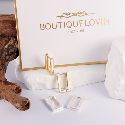 925 فضة مربعة هوب أقراط الحد الأدنى هندسية مستطيلة هوب أقراط للنساء، مجوهرات مضادة للحساسية هدية للفتيات in Kuwait