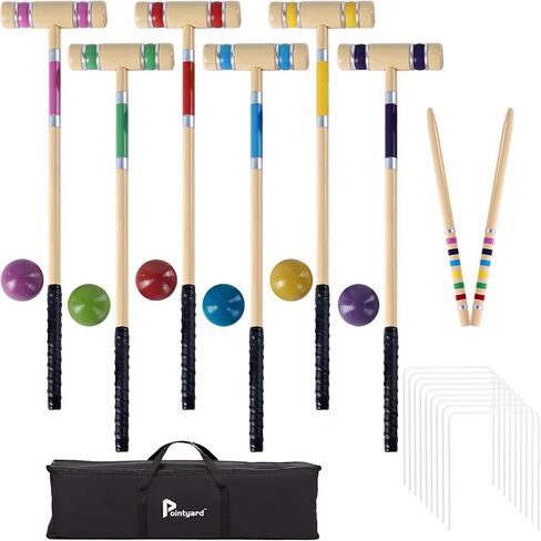 Pointyard 28In Six Player Croquet Set, Universal Szie Croquet Set with Wooden Mallets/Colored Ball/Wickets/Stakes for Lawn/Backyard Game/Park in Saudi Arabia