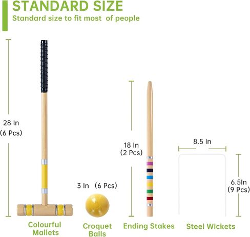 Pointyard 28In Six Player Croquet Set, Universal Szie Croquet Set with Wooden Mallets/Colored Ball/Wickets/Stakes for Lawn/Backyard Game/Park in Saudi Arabia