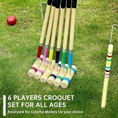Pointyard 28In Six Player Croquet Set, Universal Szie Croquet Set with Wooden Mallets/Colored Ball/Wickets/Stakes for Lawn/Backyard Game/Park in Saudi Arabia