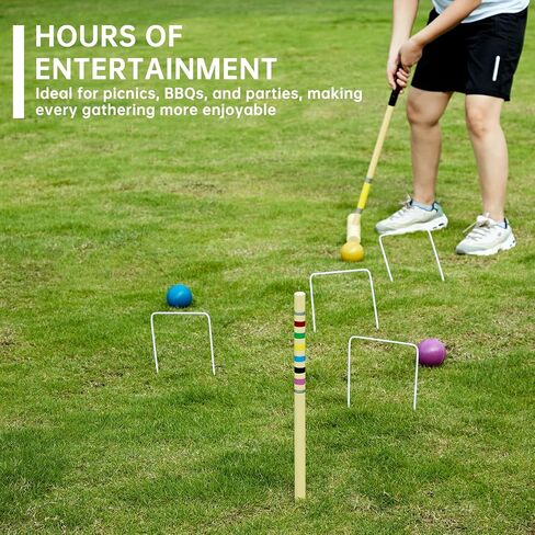 Pointyard 28In Six Player Croquet Set, Universal Szie Croquet Set with Wooden Mallets/Colored Ball/Wickets/Stakes for Lawn/Backyard Game/Park in Saudi Arabia