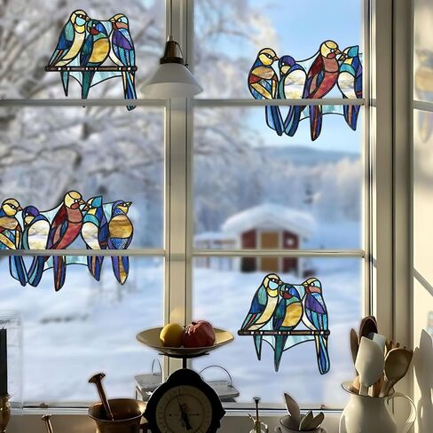 funlife Original Hand-Drawn Stained Glass Window Film, Double-Sided Static Cling Window Cling, Non-Adhesive Glass Windows Combos Decal Decor for Glass Door, Medium Blue Birds in Saudi Arabia