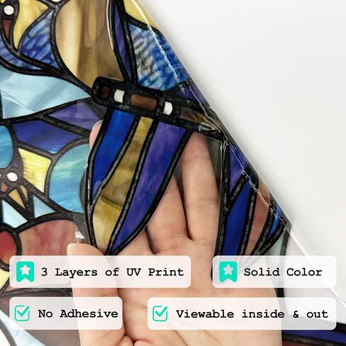 funlife Original Hand-Drawn Stained Glass Window Film, Double-Sided Static Cling Window Cling, Non-Adhesive Glass Windows Combos Decal Decor for Glass Door, Medium Blue Birds in Saudi Arabia