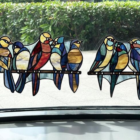 funlife Original Hand-Drawn Stained Glass Window Film, Double-Sided Static Cling Window Cling, Non-Adhesive Glass Windows Combos Decal Decor for Glass Door, Medium Blue Birds in Saudi Arabia