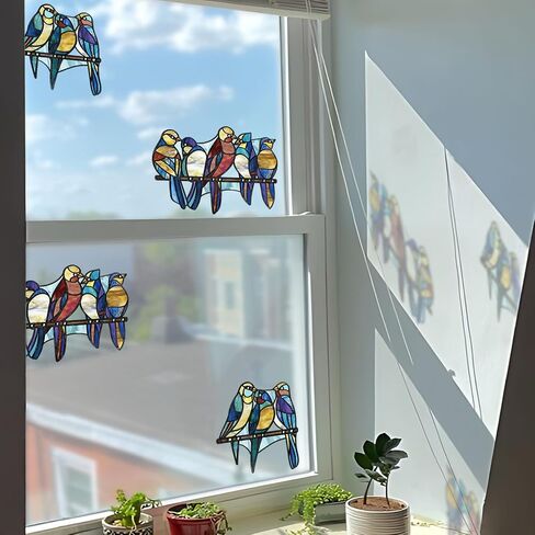 funlife Original Hand-Drawn Stained Glass Window Film, Double-Sided Static Cling Window Cling, Non-Adhesive Glass Windows Combos Decal Decor for Glass Door, Medium Blue Birds in Saudi Arabia