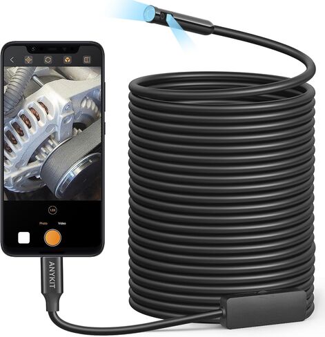 كاميرا منظار داخلي بعدسة مزدوجة مع ضوء، Anykit USB Borescope مع 8 مصابيح LED قابلة للتعديل، منظار داخلي مع كاميرا ثعبان شبه صلبة بطول 33 قدمًا، كاميرا فحص USB مقاومة للماء IP67 للهاتف والكمبيوتر اللوحي in Saudi Arabia