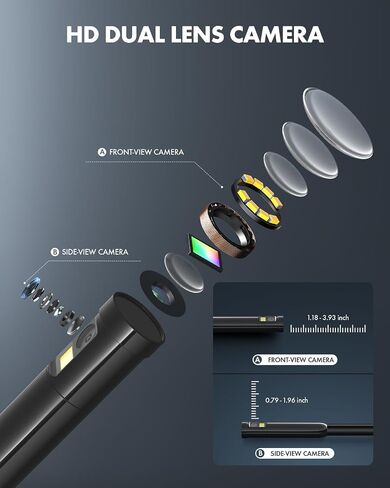 كاميرا منظار داخلي بعدسة مزدوجة مع ضوء، Anykit USB Borescope مع 8 مصابيح LED قابلة للتعديل، منظار داخلي مع كاميرا ثعبان شبه صلبة بطول 33 قدمًا، كاميرا فحص USB مقاومة للماء IP67 للهاتف والكمبيوتر اللوحي in Saudi Arabia